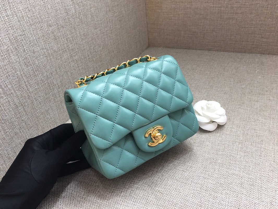 Mini Classic Flap Lambskin Bag A01115 Peacock Blue/Gold